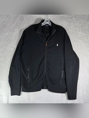 Polo Ralph Lauren Estate Rib Full Zip Sweater Mens Size Large Black Mock Neck